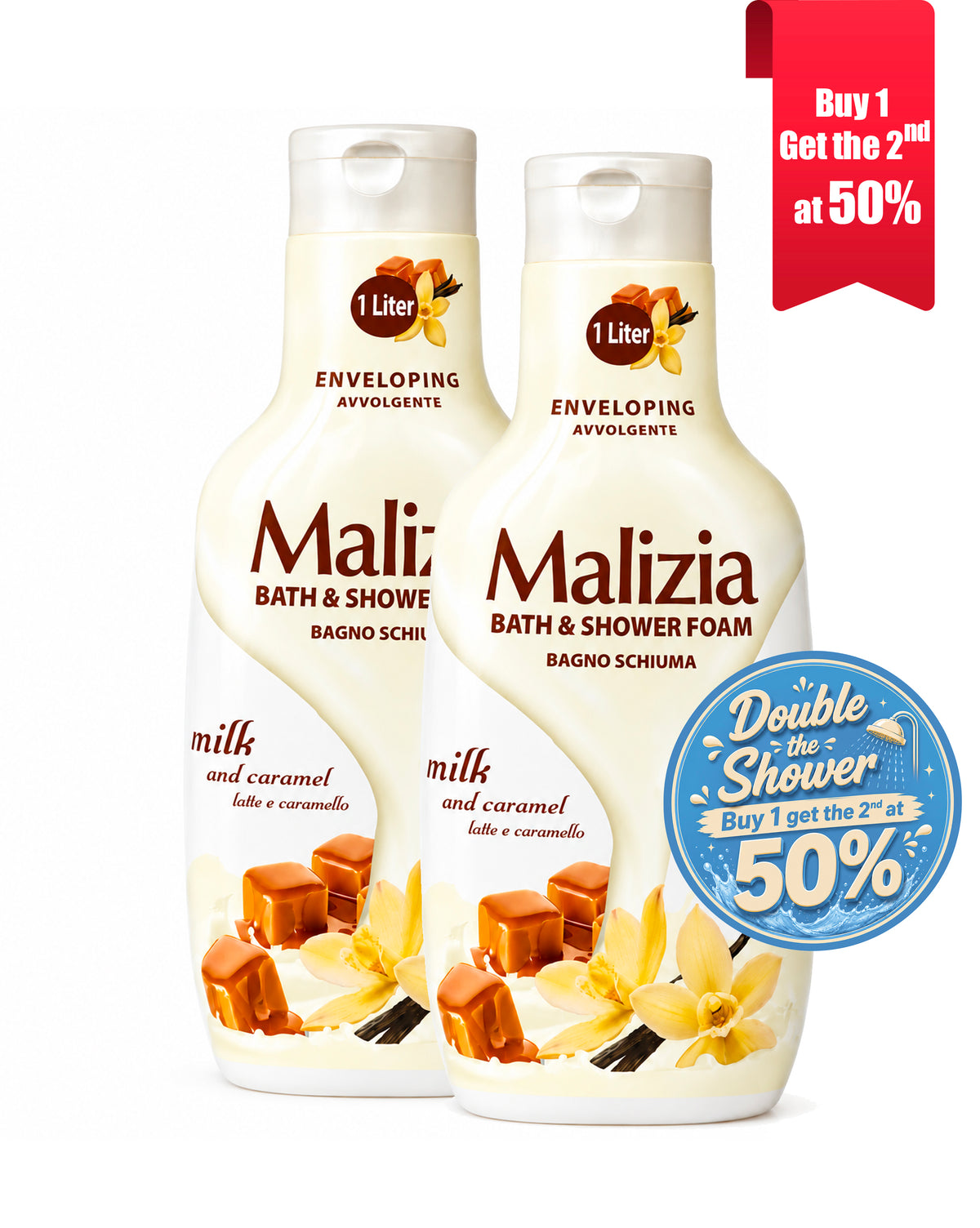 Buy 1 get the second 50% Caramel And mil shower gel 1 L